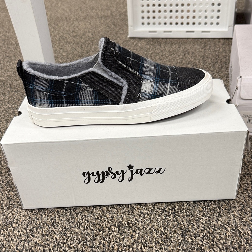 Gypsy Jazz  Plaid Sneakers - Black, Gray, and White